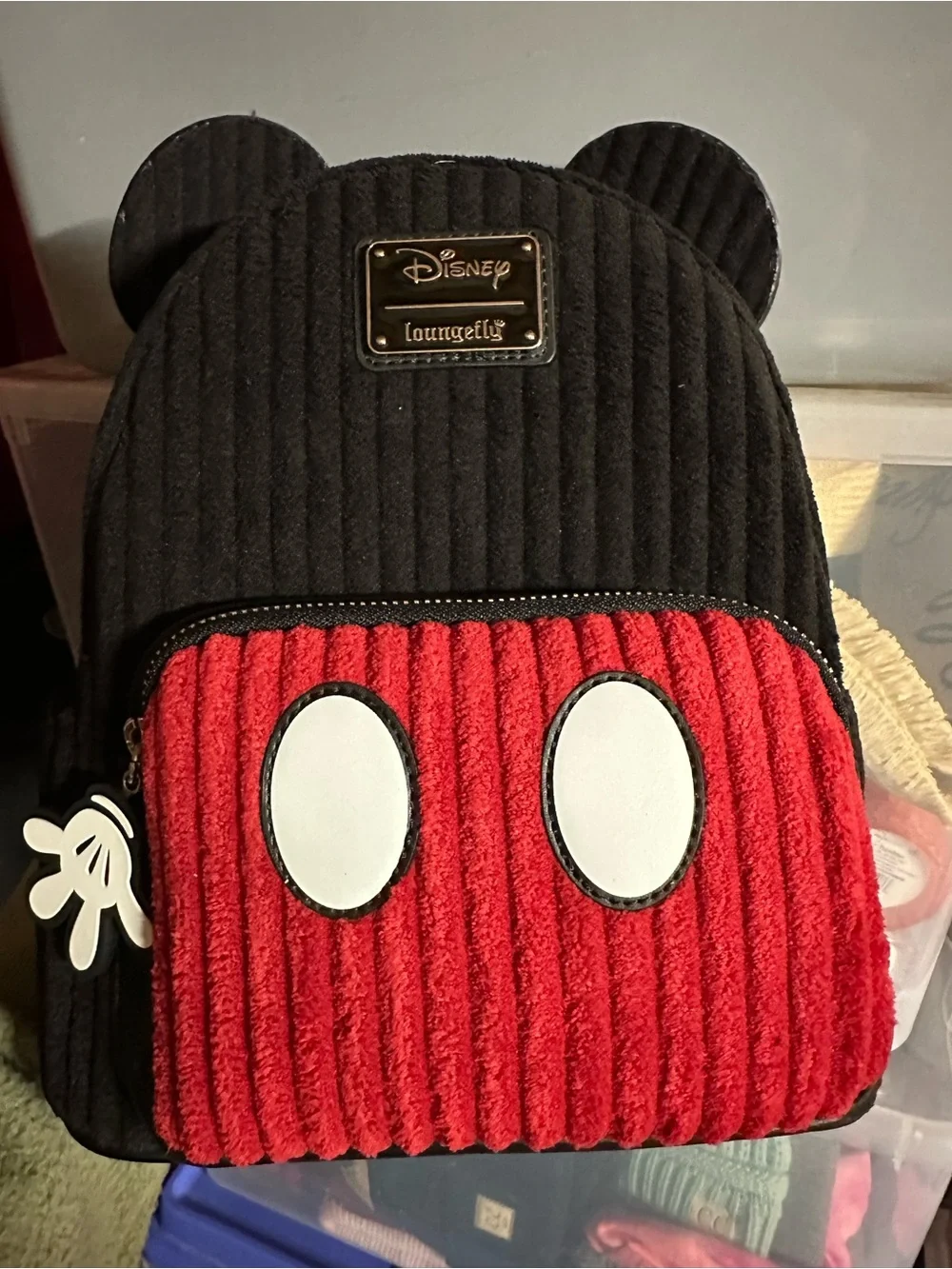 Loungefly Kids Mickey Corduroy Ear Mini Backpack - Black, Red & White